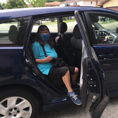 Rider in the backseat of a car